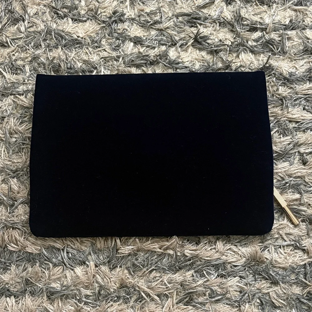 Luxury Handmade Embroidered Sapphire Blue Velvet Clutch, Gold Hardware